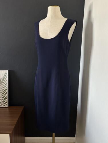 Ralph Lauren Black Label Wool Silk Crepe Sheath Sleeveless Dress Navy Blue Sz 4 - Picture 2 of 14