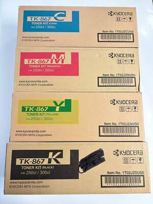 4 OEM Kyocera 250ci, 300ci TK-867 CMYK Toner 1T02JZCUS0,2JZBUS0,2JZAUS0,2JZ0US0