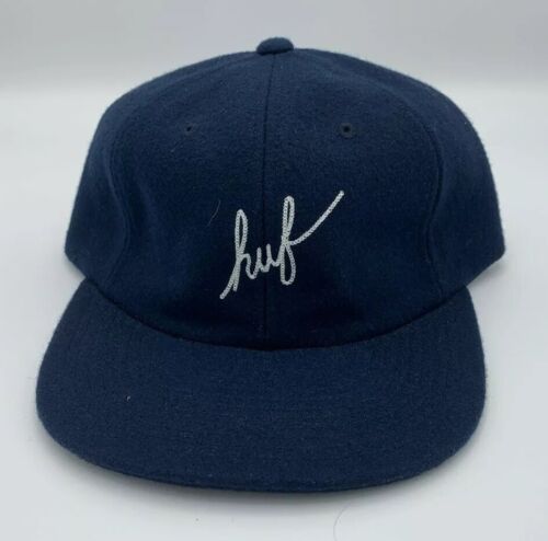 Brand New HUF Wool Script 6 Panel Navy Strapback Cap Hat - Photo 1 sur 2