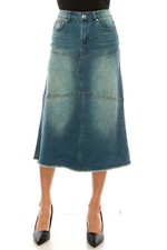 Women's Juniors/Plus Size Calf - Length Stretch Denim A-Line Skirt