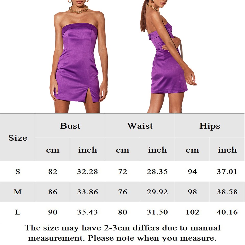 Women Bandeau Short Dress Side SplitSleeveless Dress Y2k Satin