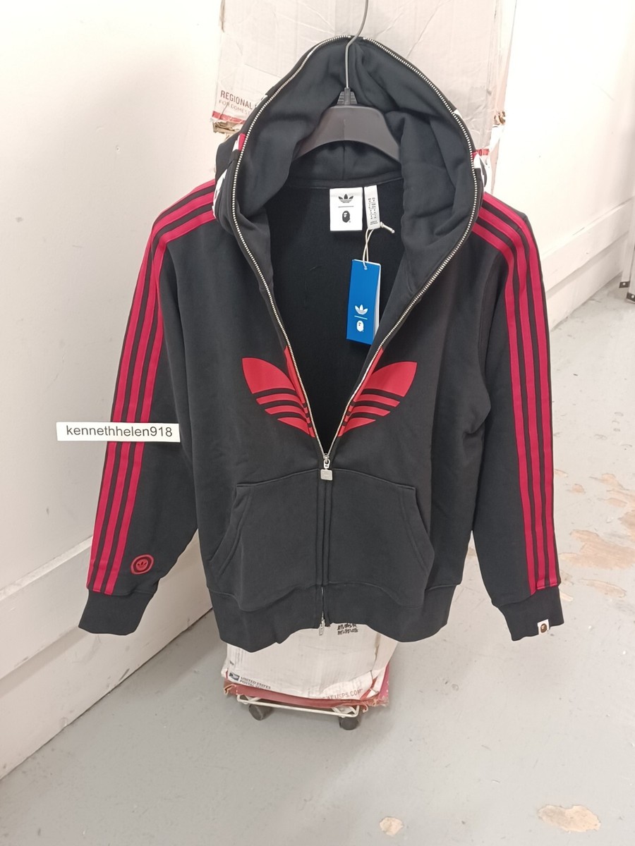 ADIDAS X BAPE ULTIMATE SHARK HOODIE SWEATSHIRT JN7119 BLACK RED