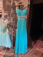 La Femme 20045 Aqua Rhinestoned Gala Gown Dress NWT sz 8 SALE!