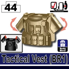 Dark Tan BR1 Tactical Army Vest compatible with toy brick minifigures SWAT