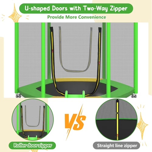 7FT Kids Trampoline w Safety Enclosure Net, Indoor Outdoor Trampoline with Slide - Picture 10 of 14