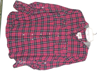 YMI Brand Snap Front Red/Gray Plaid Flannel Hoodie Shirt Juniors SZ M Lg Sleeve
