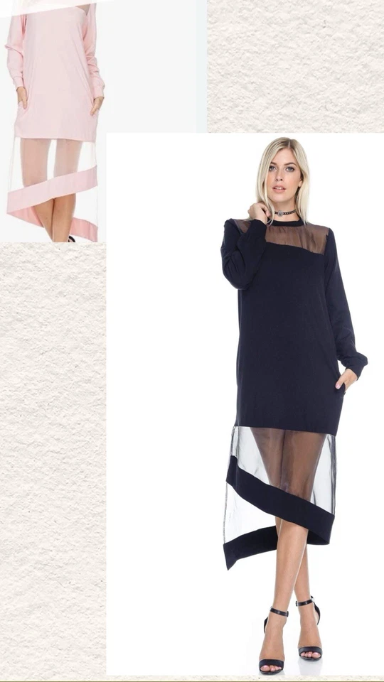 Vestido midi asimétrico rosa para mujer Tov Los Angeles talla 44 = XL manga larga Foto 2 de 4