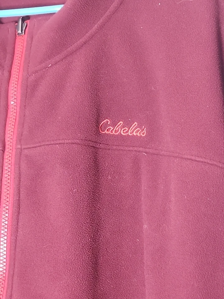 Jaqueta de lã masculina Cabela's 3X borgonha zíper completo bolso cintura ajustável - Imagem 2 de 4