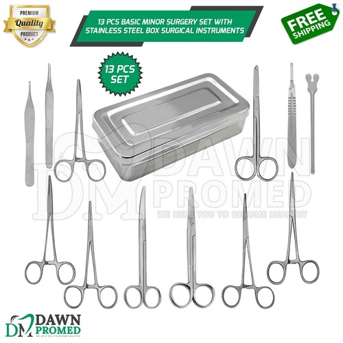 13 Pcs Basic Minor Surgery Set With Stainless Box Surgical Instruments ...