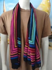 Multi-color Strips Scarf /Wrap Women's Black 54" X 29" Polyester