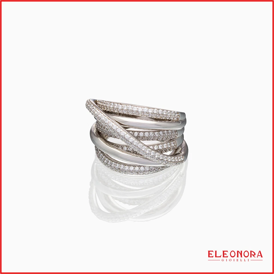 anello fascia argento 925 zirconi bianco anelli da donna in bigiotteria,grandi a - Immagine 3 di 4