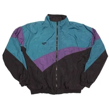 Hi Tec Windbreaker Jacket size M Black Teal Purple Vintage 1990s Full Zip Color