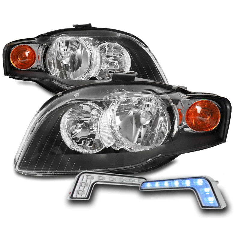 FOR 05-08 AUDI A4 QUATTRO S4 B7 BLACK HALOGEN HEADLIGHTS LAMP W 