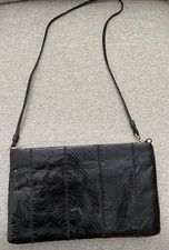 Vintage Black Clemente Snakeskin Leather Clutch Purse W/ Removable Strap vg