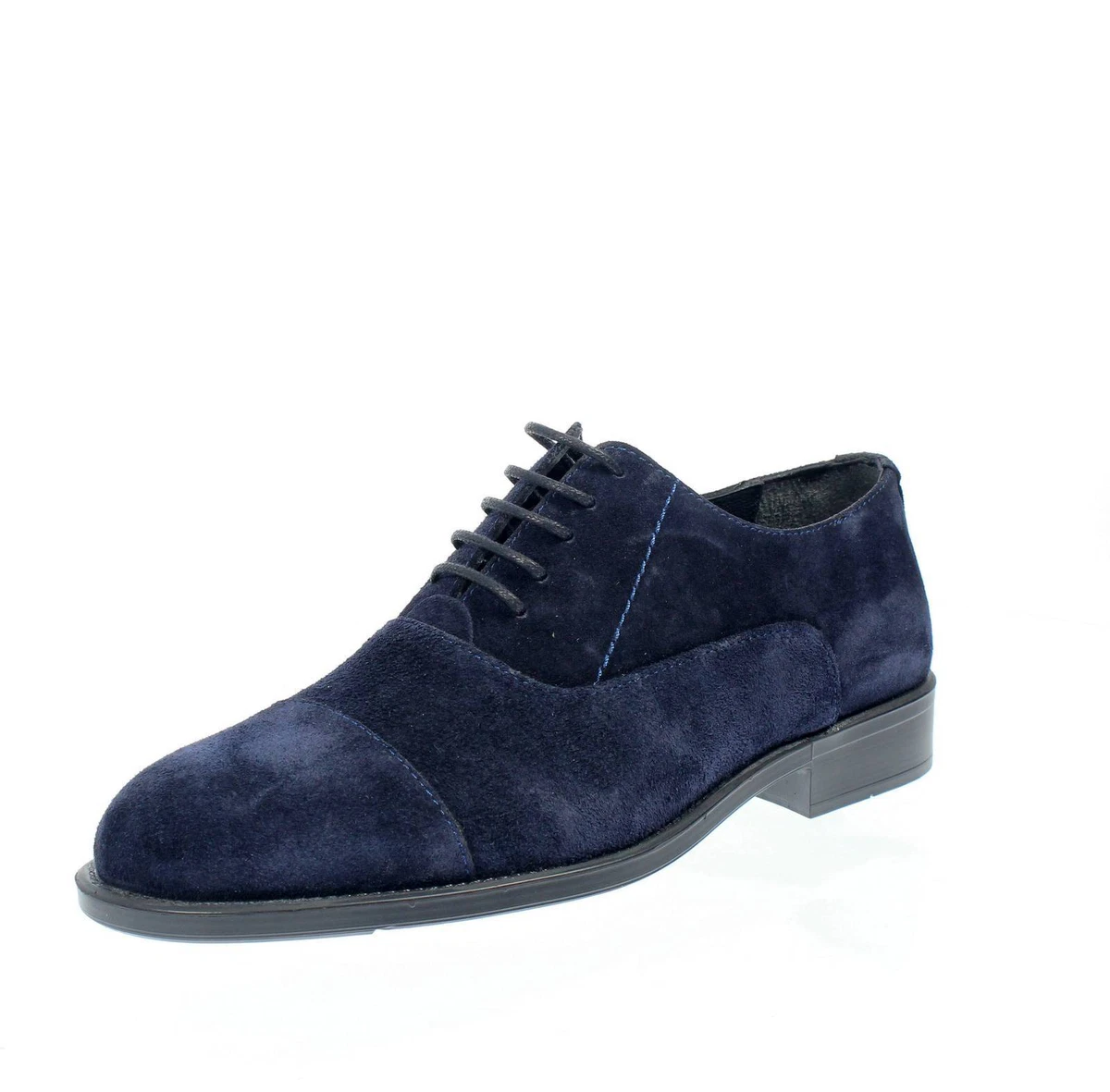Scarpe Eleganti Uomo In Pelle Fatte A Mano - Oxford Bicolore Blu Scamosciato, Taglie 39-49, Stivali Formali