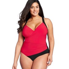 Women's Draped-Front Colorblock 1-Piece Swimsuit by Aqua Green , XL 16-18 , NWT