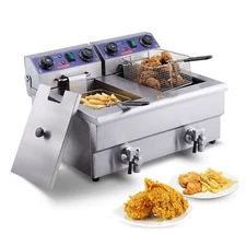 Commercial Deep Fryer, Dual Tank 3000W Electric Countertop Fryer with Basket, 2