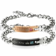 Matching Her King His Queen Stainless Steel Couple Bracelet For Lovers Men Women