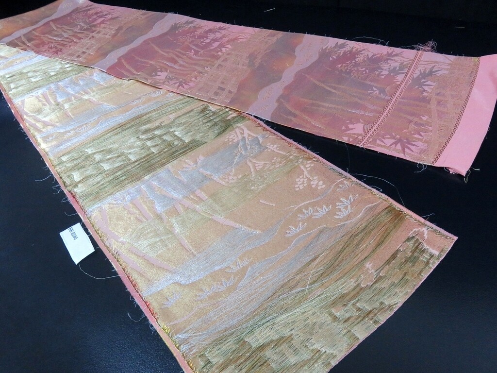M*N様 【美品】maatee&sons Washable Silk Borde BB8231AA Silk Obi Fabric Vintage Landscape 97.6x11.8in
