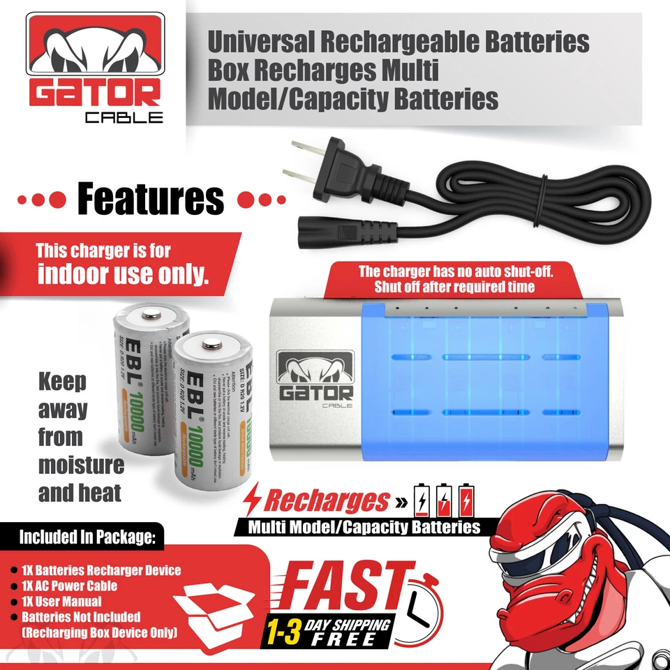 Rechargeable Battery Charger For AA AAA C D 9V Ni-MH Ni-CD Batteries Universal - Image 4 of 4