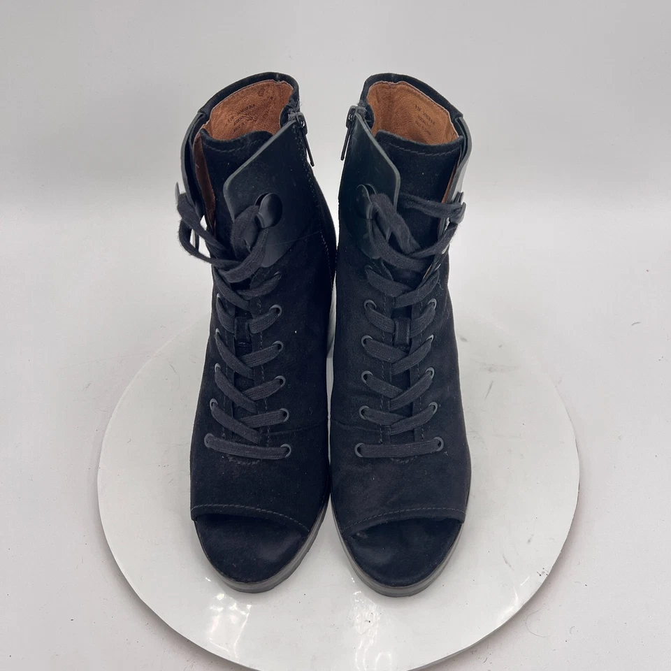 Frye 3478038 Women Size 9.5M Black Suede Side Zip Lace Up Heel Open Toe Boot - Image 3 of 4