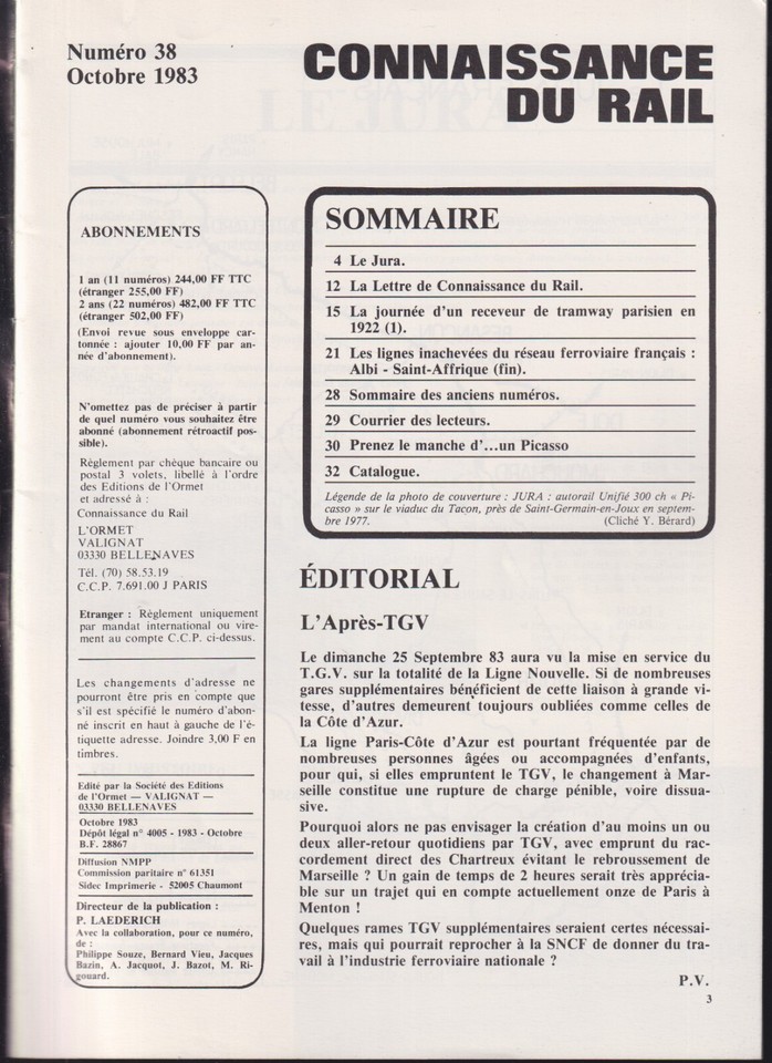 Magazine Connaissance Du Rail N°245 – Tram 68 Marseille Mandchouri – Occasion, Bon état Général