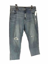 NWT GAP High Rise Regular Fit Straight Jeans Wmn Size 16/33 R Distressed Raw Hem