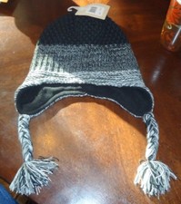 NWT Levi's Black Gray Knit Tassle Hat Cap Kid's Youth Size 8-20