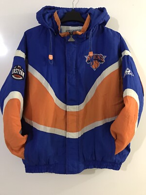 Vintage 90s Apex One NBA NY Knicks Puffer Full Zip Hoodie Jacket