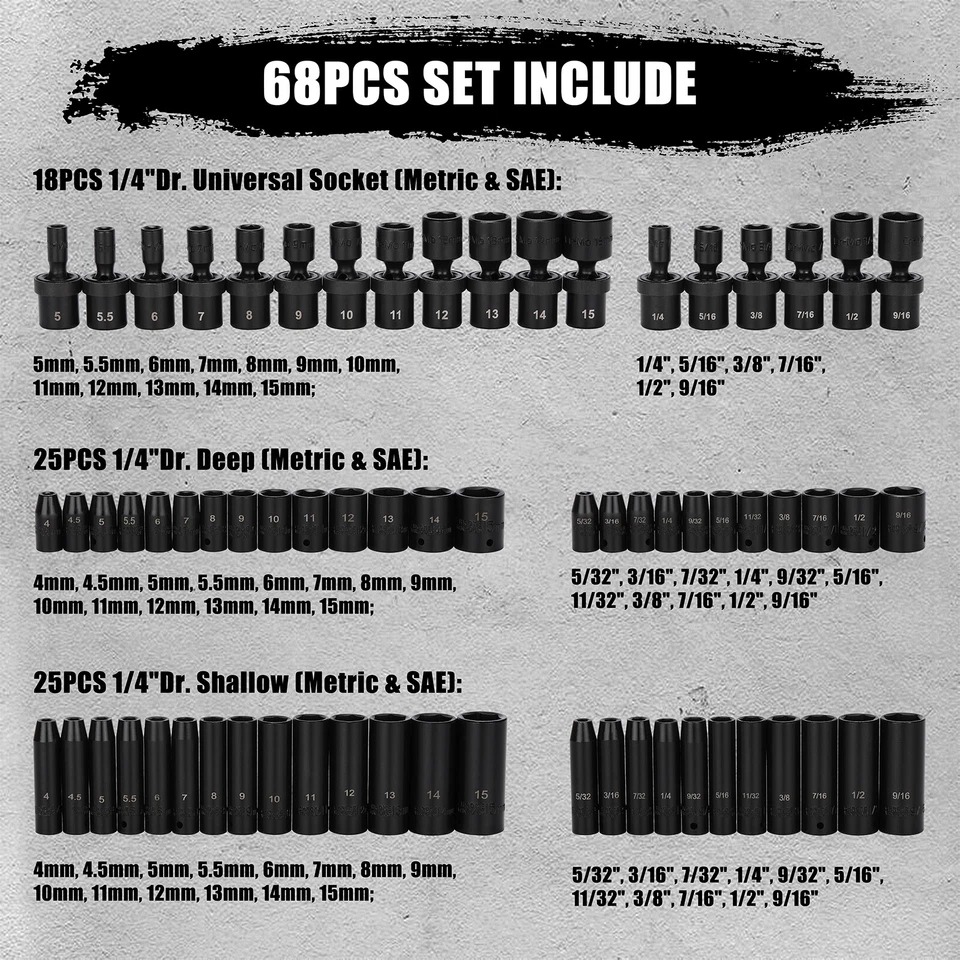 86pcs 1/4 Inch Drive Master Impact Socket Set with Adapters 6-Point, SAE/Metric - Image 2 of 4