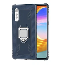 Hot For LG Velvet 5G Green Hybrid Rubber Ring Stand Hard Armor TPU Phone Case