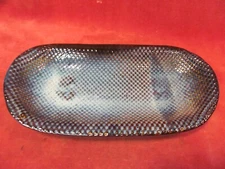 12" BROWN & BLUE GLAZE DRIP GEOMETRIC CHECKERBOARD POTTERY FOOTED BREAD PLATE