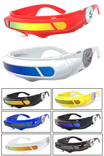 SPACE ALIEN COSTUME Party CYCLOPS Futuristic Robot WRAP SHIELD SUN GLASSES Visor - Picture 2 of 16