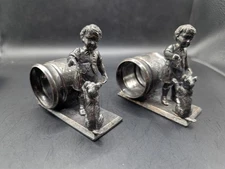 RARE ANTIQUE MERIDEN SILVER PLATE NAPKIN RING SET BEGGING DOG AND CHILDREN #199