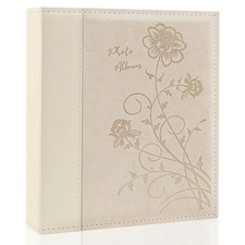 Photo Album 8x10 Clear Pages Pockets Leathe Cover Slip 50 Pockets/1PK, Beige