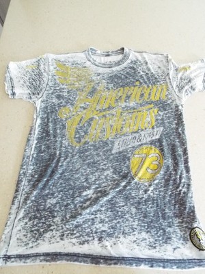 Affliction Men L Gray Burnout T Shirt American Customs Yellow Black Detail