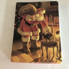 Paper Magic Group Christmas Cards Lot Of 15 Santa Claus Petting Cat W Envelopes