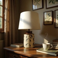 40cm Giraffe Ceramic Table Lamp with Drum Shade Safari Modern Hall Light Decor