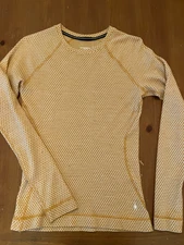 SmartWool Women Thermal Merino Wool Base Layer Crew Top Honey Gold Dot Medium