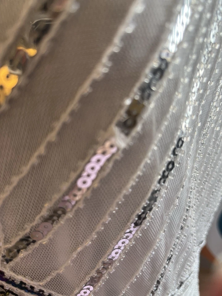 1920’s Flapper Fringe Style Dress White And Silver XXL - Image 4 of 4