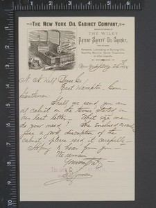 19thC The New York oil cabinet Company illustrated factory letterhead The Wiley