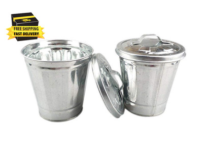 2Pcs Mini Trash Can & Iron Garbage Can Pencil Cup Holder      