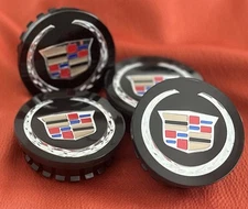4x Cadillac ATS CTS DTS SRX STS XLR XTS 67mm Wheel Center Caps Black Multicolor