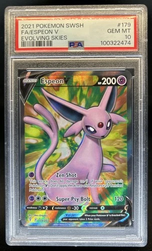 2021 Pokemon SWSH Evolving Skies Espeon V #179/203 PSA 10 GEM MINT