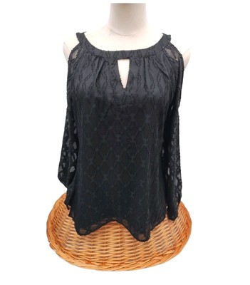 Soho Apparel Women's Black Halter Off Shoulder Top Long Sleeve Sexy Blouse sz S