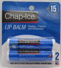 OraLabs Chap Ice 2 x Lip Balm - SPF15 Moisture 0.14oz Each Made in USA Soothes