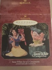 1997 Hallmark Snow White  Dopey Dwarf Set of 2 Ornaments Anniversary Edition