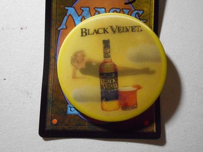 B028: 2.25'' Black Velvet whiskey / Black Magic flasher pinback button