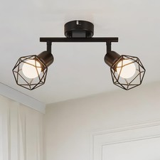 Retro 2 Way Ceiling Spotlight - Adjustable Wall Light Fitted in Matt Black Wire