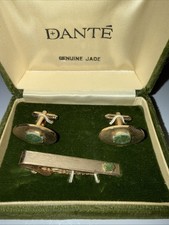 Pince à manchette et cravate Dante en jade véritable vintage